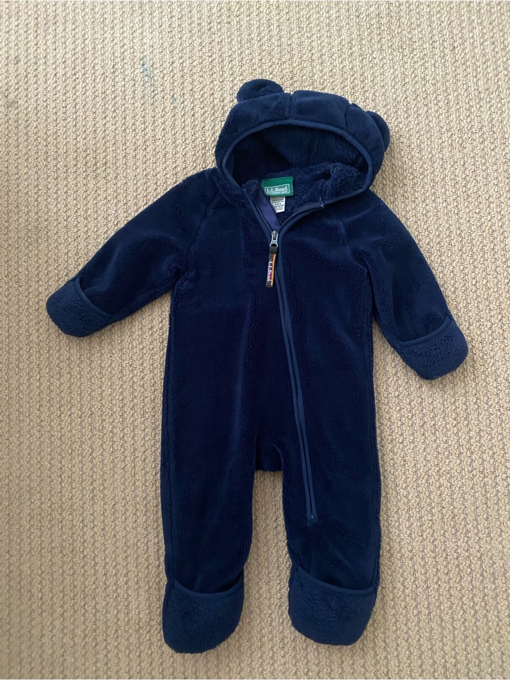L.L. Bean Navy Plush Hooded Baby One-Piece bunting